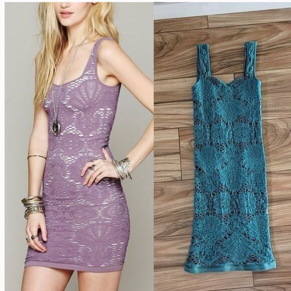 Intimately Free People FP blue medallion sleeveless slip mini bodycon tank dress - Picture 2 of 15